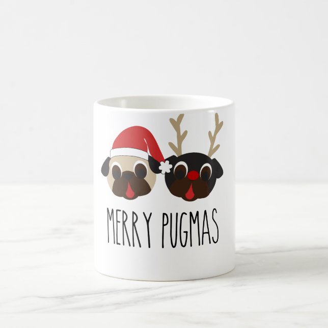 Fröhliches Pugmas Weihnachtsren u. Kaffeetasse (Mittel)