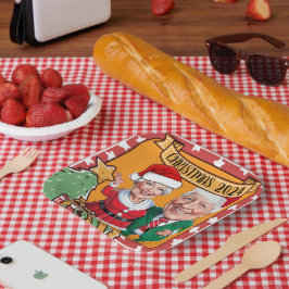 Fröhliches Red and Gold Caricature Couple Pappteller