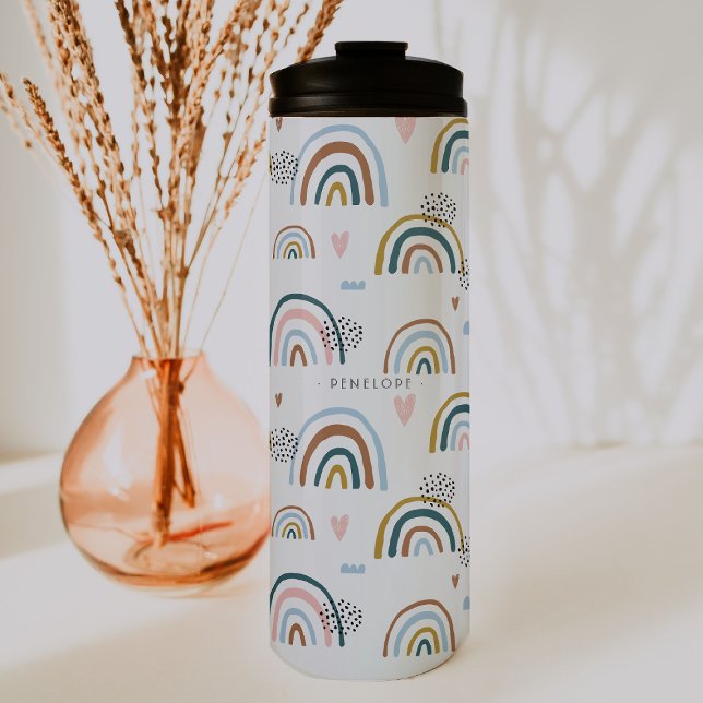 fröhliches Regenbogenmuster | Monogram Tumbler Thermosbecher (Von Creator hochgeladen)