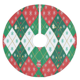 Fröhliches Rot & Grün Argyle Weihnachtsfreude Polyester Weihnachtsbaumdecke