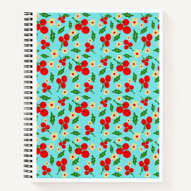 Fröhliches Rotbeer- und winziges Blumenmuster  Notizbuch (Vorderseite)