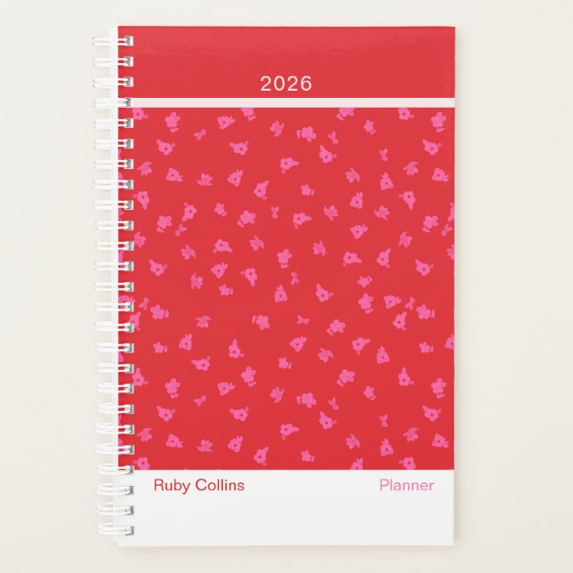 Fröhliches rotes florales Modern Planer (Vorderseite)
