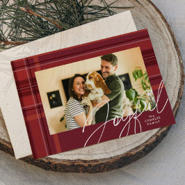 Fröhliches rotes Weihnachtskariert Familienfoto Feiertagskarte
