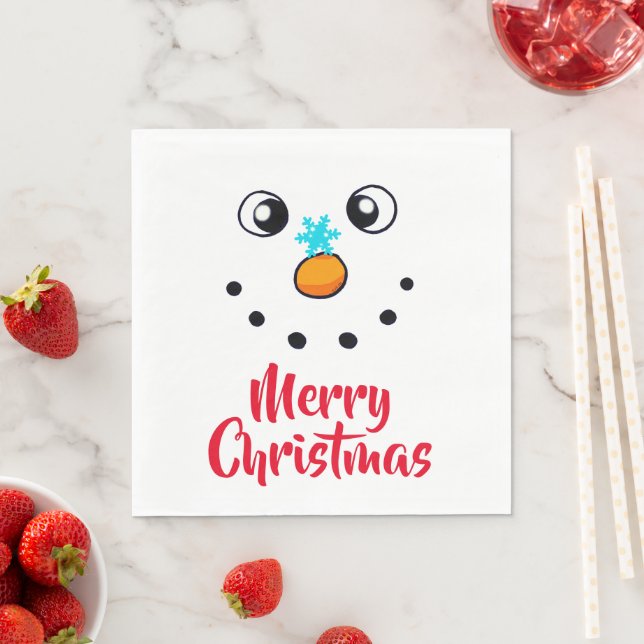 Fröhliches Schneemann-Gesicht Frohe Weihnachten Serviette (Beispiel)