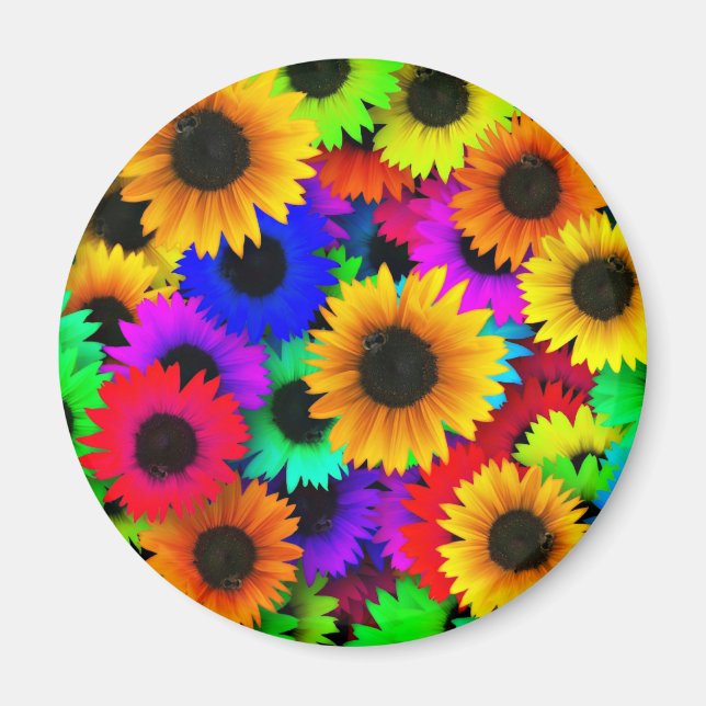 Fröhliches Sortiment an farbenfrohen Sonnenblumen Magnet (Vorne)