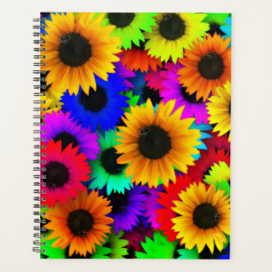Fröhliches Sortiment an farbenfrohen Sonnenblumen Planer