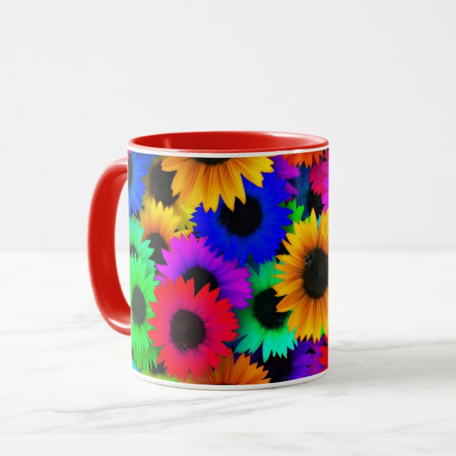 Fröhliches Sortiment an farbenfrohen Sonnenblumen Tasse (Vorderseite Links)