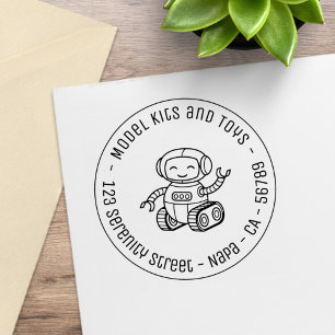 Fröhliches Spielzeug-Roboter-Geschäft Runder Adres Gummistempel