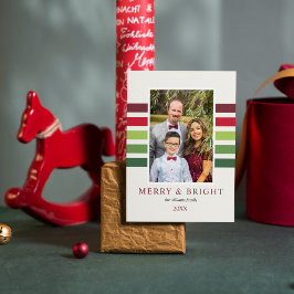 Fröhliches Stripe Grün Weißes Weihnachtsfest Foto Feiertagskarte