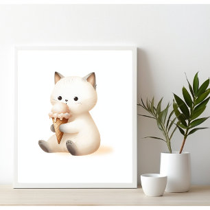 Fröhliches süßes Kätzchen mit Eiscremekegel Poster