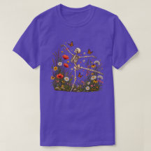Fröhliches Tanzendes Skelett Blumen Garten Schmett