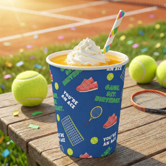Fröhliches Tennis-Geburtstagsspiel-Set für Kinder Pappbecher