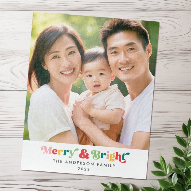 Fröhliches und farbenfrohes Retro-Schriftart-Foto Puzzle (Merry & bright colorful retro font photo jigsaw puzzle)