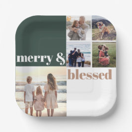 Fröhliches und gesegnetes Weihnachts-Foto Grün Pappteller