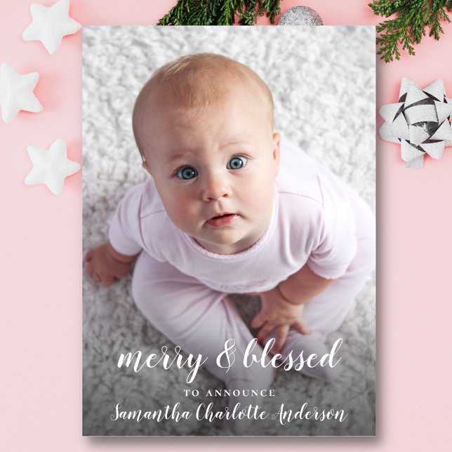 Fröhliches und gesegnetes Weihnachtsgeburtsankündi Ankündigung (Merry & Blessed Christmas Photo Birth Announcement)