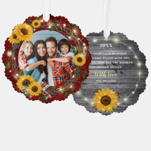 Fröhliches und helles Foto Rustikale Sonnenblumen Ornament Karte