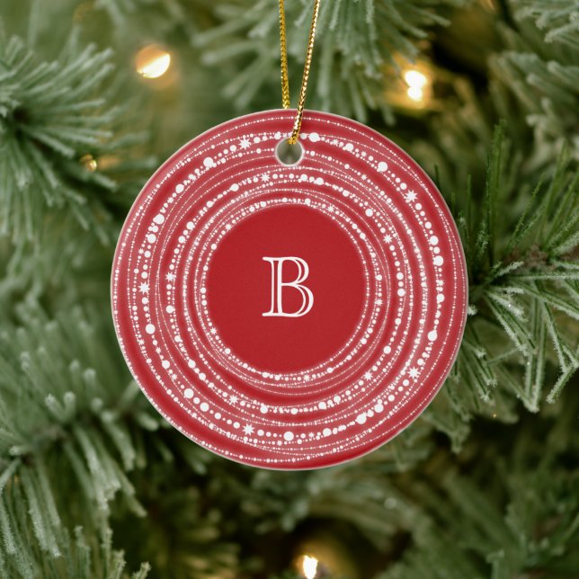 Fröhliches und helles Glitzern-Monogramm Weihnacht Keramikornament (Baum)