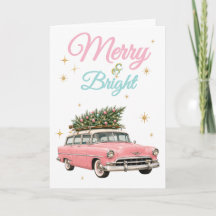 Fröhliches und Helles Rosa Retro-Auto Weihnachten