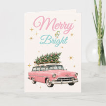 Fröhliches und Helles Rosa Retro-Auto Weihnachten