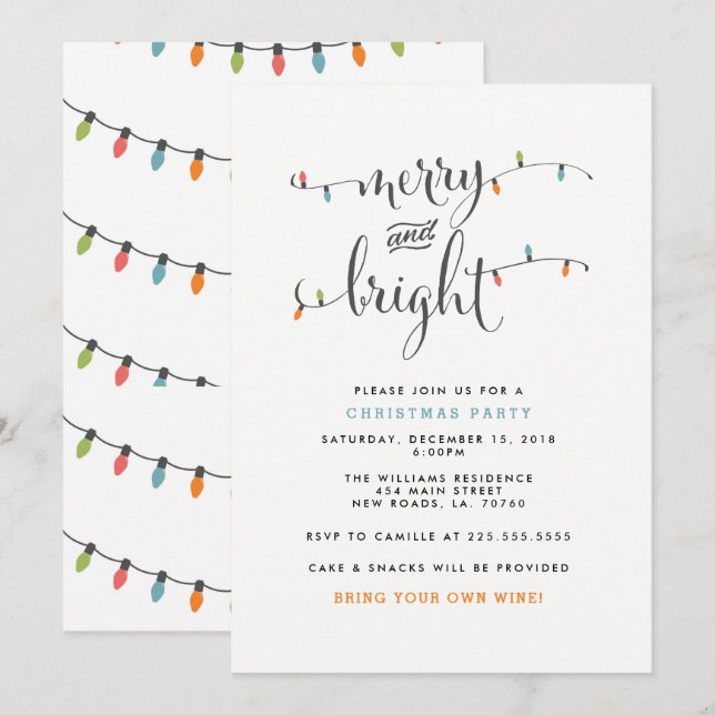Fröhliches und helles Weihnachts-Party Einladung (Vorne/Hinten)