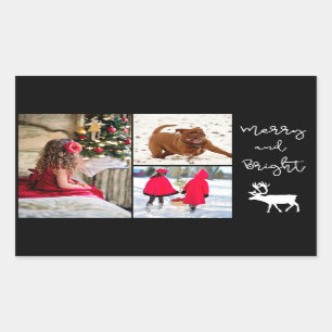 Fröhliches und helles Weihnachtsrentier und Fotos Rechteckiger Aufkleber