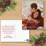 fröhliches und modernes schicke Script-Foto Feiertagspostkarte<br><div class="desc">elegantes Weihnachtsgeschenk Foto Holiday Postcard auf der Rückseite des Hauses</div>