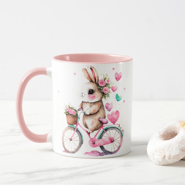 Fröhliches und romantisches Bunny Rabbit auf dem F Tasse (Mit Donut)
