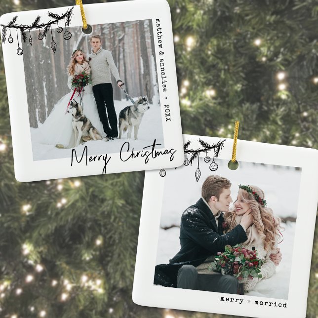 Fröhliches und Verheiratetes Minimalistisches Schr Keramikornament (Merry And Married Minimalist Typewriter Photo Ceramic Ornament)