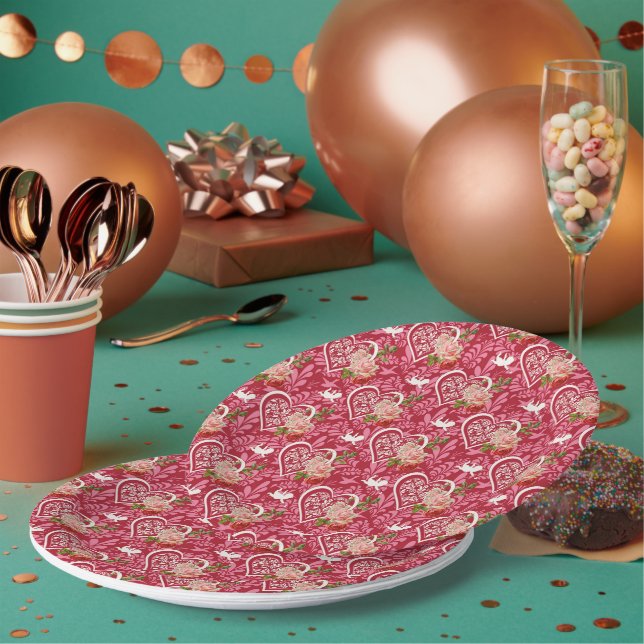 Fröhliches Valentinstag-Musterdesign  Pappteller (Multi)