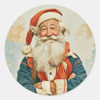 Fröhliches Vintage-Santa-Claus-Porträt Runder Aufkleber