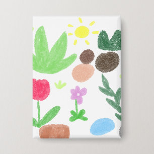 Fröhliches Wachsmalgarten-Blumengeschenk Button