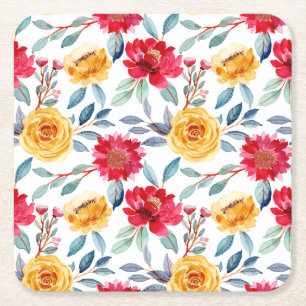 Fröhliches Wasserfarben-Blumenmuster in gelber Ros Rechteckiger Pappuntersetzer