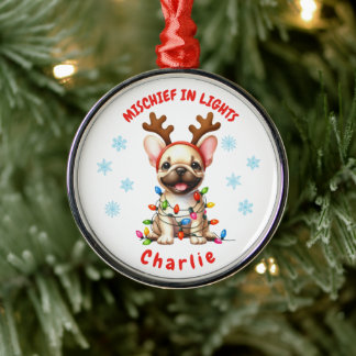Fröhliches Wasserfarben Süßes Französische Bulldog Ornament Aus Metall