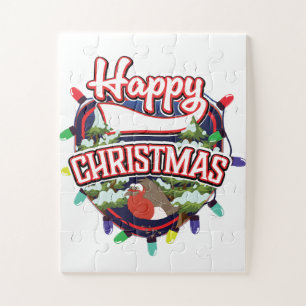 Fröhliches Weihnachten Cartoon-Logo Puzzle
