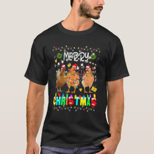 Fröhliches Weihnachten Huhn Santa Hut Lichter Xma T-Shirt