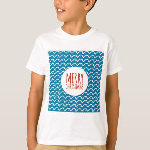 Fröhliches Weihnachten Nahtloses Muster Blaue Text T-Shirt
