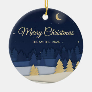 Fröhliches Weihnachten Papercut-Wald-Familienornam Keramik Ornament