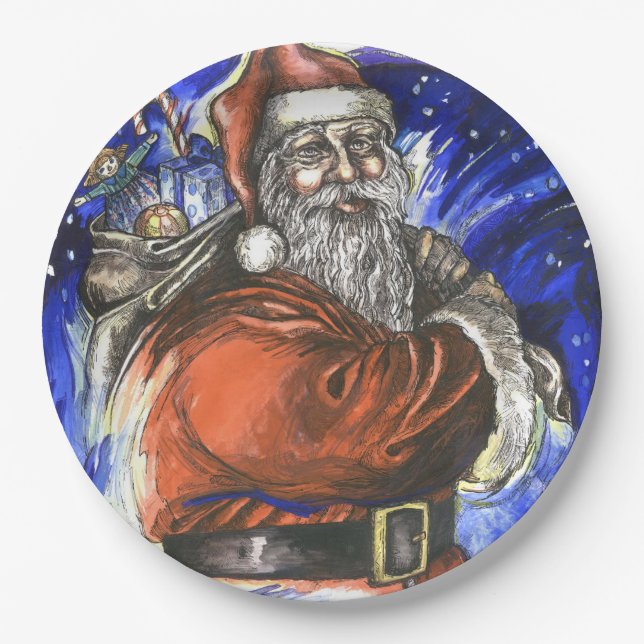 "Fröhliches Weihnachten", PapierTeller 9" x 9" (Vorderseite)