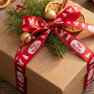 Fröhliches Weihnachten Rot dekoriertes Satinband