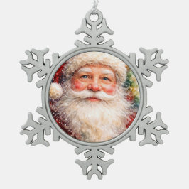 Fröhliches Weihnachten Santa Porträt Schneeflocken Zinn-Ornament