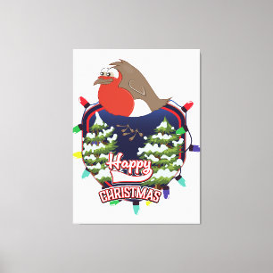 Fröhliches Weihnachts-Cartoon-Robin-Logo Leinwanddruck