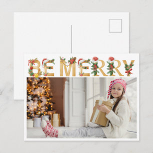 Fröhliches Weihnachts Chic Gold Buchstaben Familie Feiertagspostkarte