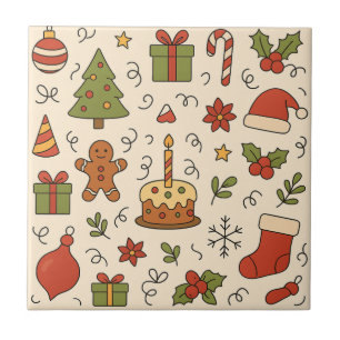 Fröhliches Weihnachts-Doodle-Muster Fliese