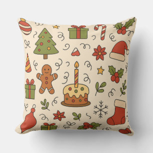 Fröhliches Weihnachts-Doodle-Muster Kissen