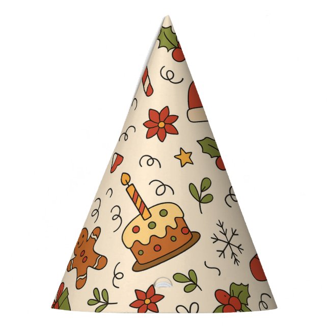 Fröhliches Weihnachts-Doodle-Muster Partyhütchen (Links)