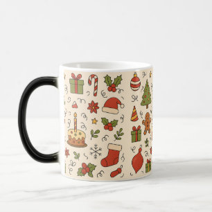 Fröhliches Weihnachts-Doodle-Muster Verwandlungstasse