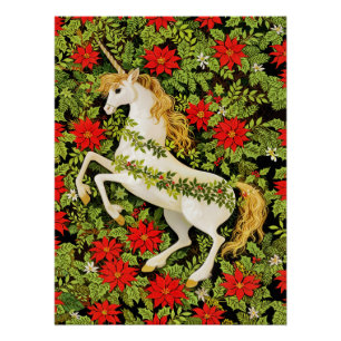 Fröhliches Weihnachts Einhorn Rot Grün Weiß Poster