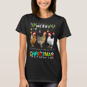 Fröhliches Weihnachts Huhn Santa Hut Lichter Xmas T-Shirt
