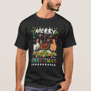 Fröhliches Weihnachts Huhn Santa Hut Lichter Xmas T-Shirt