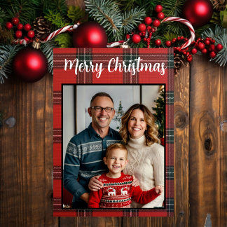 fröhliches Weihnachts-kariertes Foto Feiertagskarte